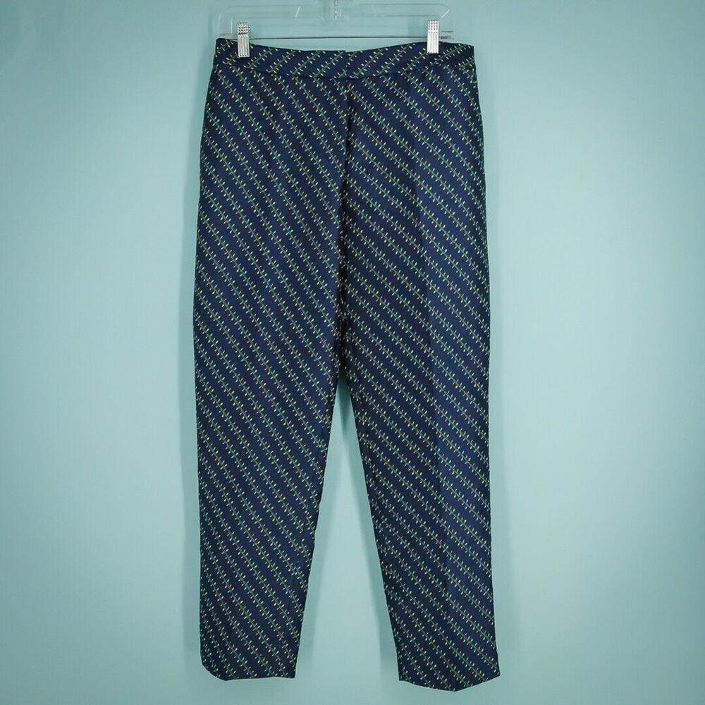 Talbots Size 6 Blue Christmas Lights Jacquard Print Ankle Tapered Dress Pants